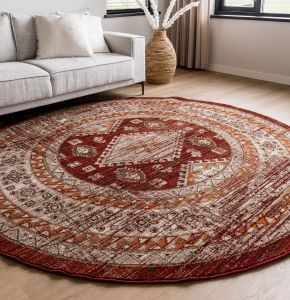 Rond Vintage Vloerkleed Aila Rood/Oranje