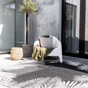 Rond Buitenkleed Leaf - Zwart - dubbelzijdig - EVA Interior - 200 Ø - (L)
