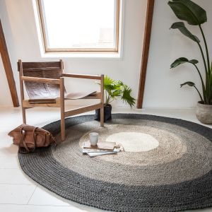 Jute Vloerkleed Dart Rond Zwart/Grijs/naturel/Wit - 160Ø - Eva Interior