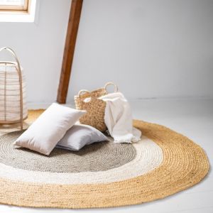 Rond Jute Vloerkleed Dart met Randen Geel/naturel/groen