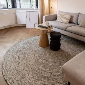 Rond wollen vloerkleed Gapo grijs gemeleerd