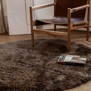 Rond Hoogpolig vloerkleed Fender bruin