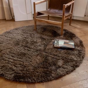 Rond Hoogpolig vloerkleed Fender bruin-Rond 200 Ø - (L)