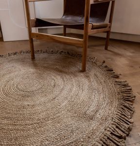 Rond jute vloerkeed Ibiza met franje 
