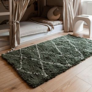 Hoogpolig Vloerkleed Berber Kris Kros Groen/wit-80 x 150 cm - (XS)