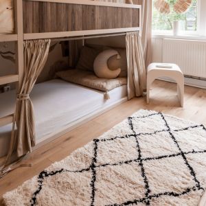 Hoogpolig Vloerkleed Berber Kris Kros Wit/Zwart-80 x 150 cm - (XS)