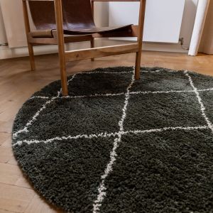 Rond Hoogpolig Vloerkleed Berber Kris Kros Groen/wit