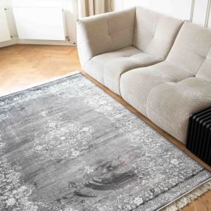 Vintage vloerkleed Ornament antraciet met franjes - Interieur05