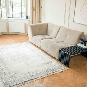 Vintage vloerkleed Ornament beige met franjes - Interieur05