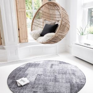 Patchwork Vloerkleed rond Antraciet Lara - Interieur05