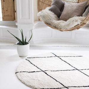 Berber Rond vloerkleed hoogpolig Wit/Zwart - scandinavisch - nea - Interieur05