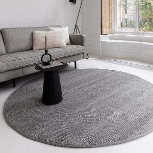 Rond Wollen Vloerkleed Donkergrijs Vik