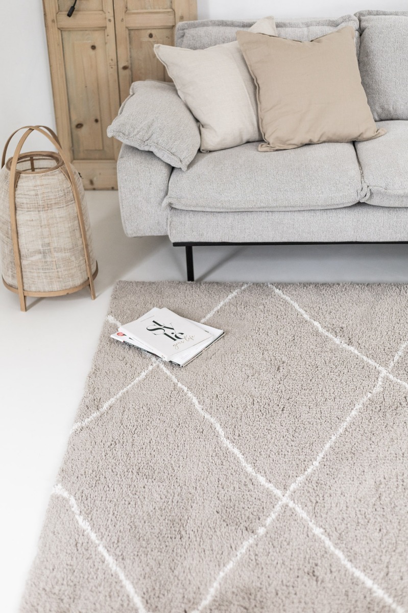 Scandinavisch Berber vloerkleed hoogpolig beige