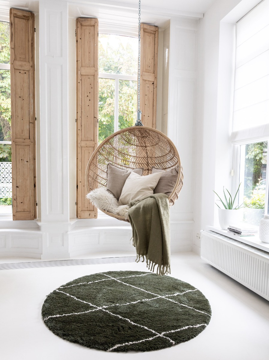 Scandinavisch Berber vloerkleed hoogpolig groen